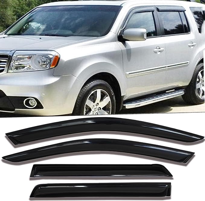 4PCS Tape On Rain Guards Window Visors Compatible with 2023-2026 Honda Pilot,Smoke Tint Side Window Wind Deflectors for LX Sport EX-L TrailSport Touring Elite,Vent Visors Window Deflectors