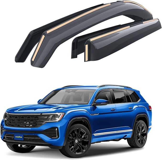 Goodyear Shatterproof in-Channel Window Deflectors for Volkswagen (VW) Atlas 2018-2026, Rain Guards, Window Visors for Cars, Vent Deflector, Car Accessories, 4 pcs - GY007701