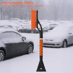 27" Aluminum Snow Brush and Ice Scraper 2-in-1 Detachable Winter Car Snow Tool with Non-Slip Foam Handle and Scratch-Free Bristles for Windshield and Window Cleaning, Orange
