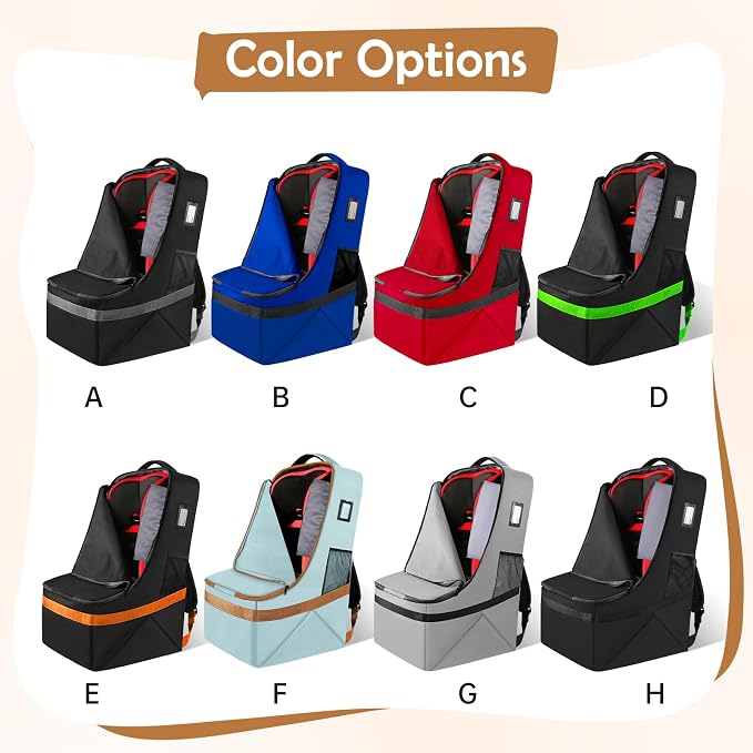 Padded Car Seat Travel Bag for Airplane, Gate Check Carseat Backpack for Air Travel, Baby Travel Essentials for Flying, Car Seat Stroage Cover Bag (All Black)