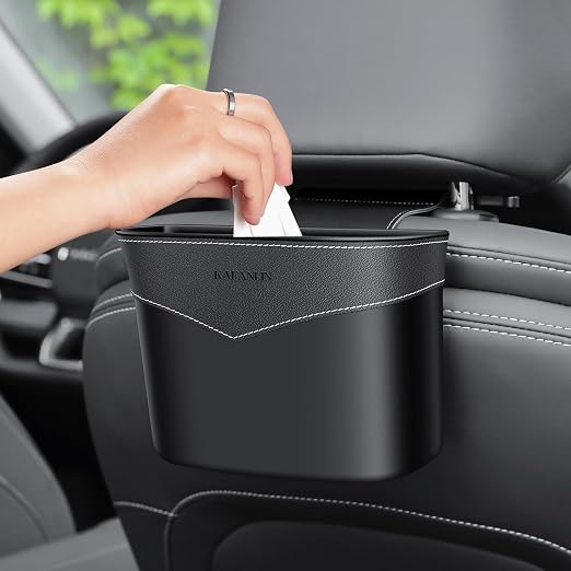 Car Trash Can Mini Trash Bin Garbage Organizer with Plastic Trash Bag Automotive Small Garbage Bin for Home Office Auto Vehicle Car Door Front Back Seat Storage Accessories (hook trash can)