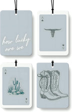 Boho Gray Western Car Air Freshener 4 Pcs, Preppy Cowgirl Cow Skull Cactus Ace Card Hanging Air Freshener for Cars Closet Drawer Books, Cute Western Car Accessories Mirror Decor for Women