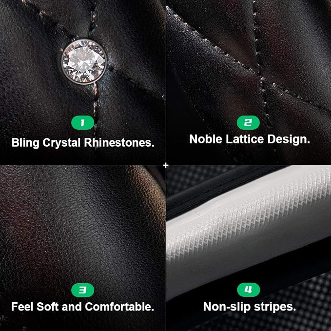 Black Red Steering Wheel Cover, Universal Car Steering Wheel Protector with Crystal Rhinestones Anti-Slip Soft Interior Accessories for Women and Girl Fit 14.5-15 inch