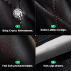 White Pink Steering Wheel Cover, Anti-Slip Steering Wheel Protector with Crystal Rhinestones Microfiber Leather, Steering Wheel Cover for Women and Girl Fit 14.5-15 inch
