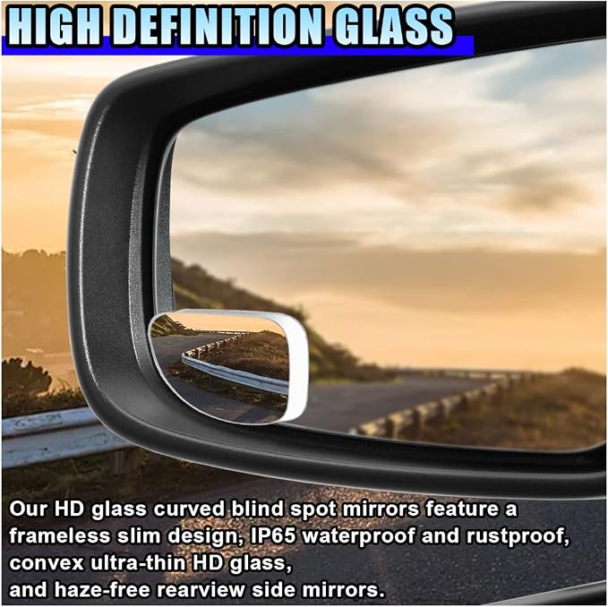 2PCS Blind Spot Car Mirror, HD Glass Rotate Adjustable Car Side Mirror, Fan Shaped Frameless Wide-angle Blind Spot Mirror, Universal Convex Rear View Mirror for Car, SUV, Truck (Fan shape)