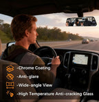 Panoramic Rear View Mirror 12 Inch Chrome Anti-glare for Car SUV | Universal Convex Clip on Large Rear Mirrors Car Interior Extra Big Wide Angle Rearview Mirror Extender to Reduce Blind Spot
