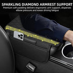 Bling Car Center Console Cover, Leather Car Arm Rest Cover Cushion with 2 Storage Bags, Universal Auto Armrest Protector Storage Box, Bling Accessories Interior for Most Vehicles (Yellow)