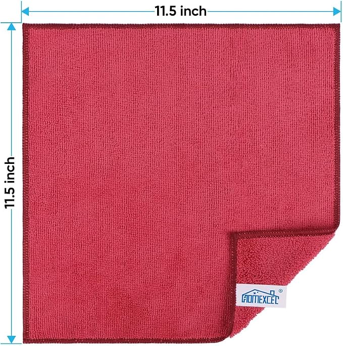 Red Microfiber Cleaning Cloth, 12 Pack Premium Microfiber Towels for Cars, Lint Free, Scratch-Free, Highly Absorbent, Reusable Cleaning Rags for Car, Household, Kitchen, Window, 11.5"X11.5"