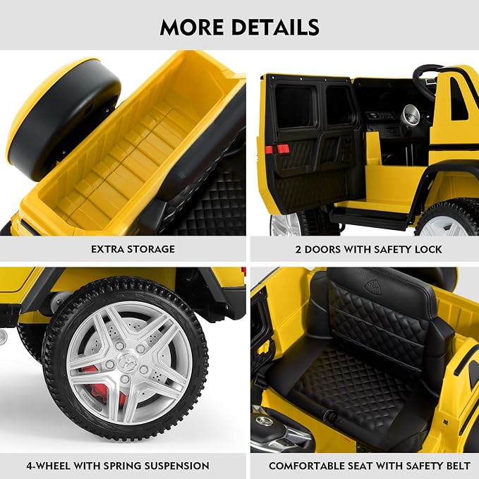 JOYLDIAS Kids Ride On Cars, Licensed Mercedes-Benz Maybach G650S, 12V7AH Battery Powered Toy Electric Car for Kids W/LED Underglow Lights,Remote Control,2 Motors,3 Speeds,Music,Bluetooth,Horn, Yellow