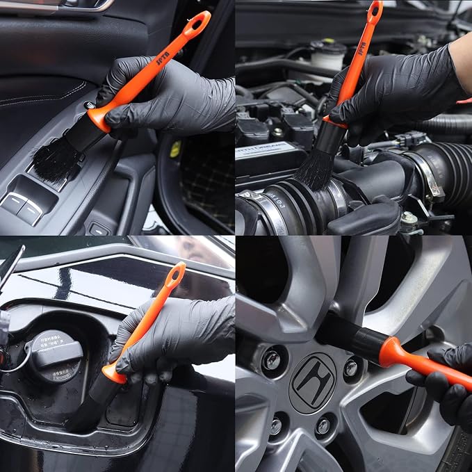 Car Detailing Brush Kit - 6 Pack, Auto Boar Hair Detail Brush Set Automotive Interior Exterior No Scratch Microfiber Detailing Brushes for Cleaning Air Vents, Engine Bays, Dashboard and Wheels