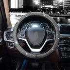 Steering Wheel Cover for Women Men Bling Bling Crystal Diamond Sparkling Car SUV Wheel Protector Universal Fit 15 Inch (Black with White Diamond,Standard Size(14" 1/2-15" 1/4))