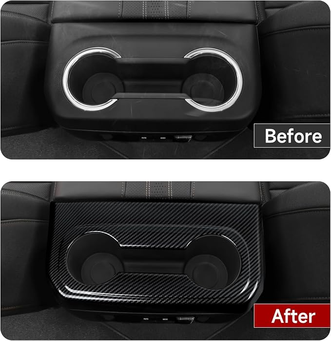 ABS Carbon Fiber Rear ArmrestBox Cup Holder Trim Cover Accessories for 2019-2025 Chevy Silverado | for 2019-2021 GMC Sierra 1500 2500 3500 HD Decal