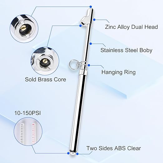 2-Pack Dual Head Tire Pressure Gauge 10-150 PSI | Heavy Duty Air Pressure Gauge with Stainless Steel Body, Metal Nozzle & Durable Plated Brass – for Cars, Trucks, Bikes