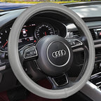 Haokay Heavy Duty Pure Cowhide Steering Wheel Cover SUV Car, Gray Genuine Leather Steering Wheel Cover Men Women Universal 14.5 to 15 Inch