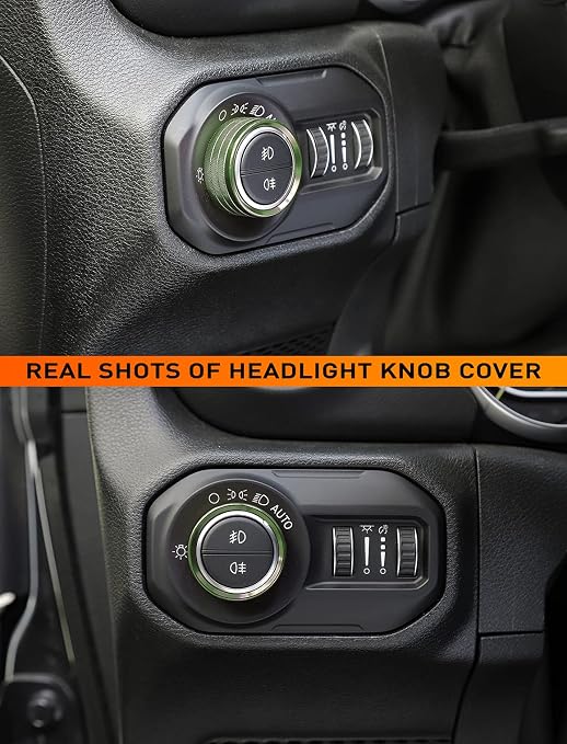 HVAC Climate Control Panel Knob Trim Kit & Light Control Switch Cover, Air Conditioner Knob Aluminum Alloy Ring for 2018-2024 Jeep Wrangler JL JLU & Gladiator JT, Interior Accessories, Green