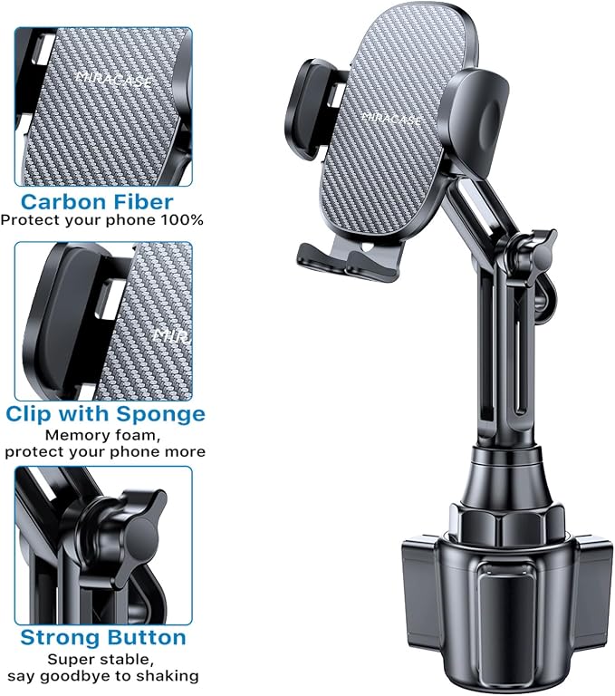 [Latest Upgraded Universal Cup Phone Holder for Car, [Rotatable & Adjustable] Long Neck Car Cup Holder Phone Mount Compatible with iPhone, Samsung, Google & More Smartphones