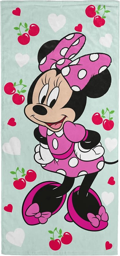 Kids Beach Towel - 100% Cotton Super Soft Absorbent Bath Towel, 28" x 58" Inch Lightweight for Travel, Official Licensed Product, Green - Minnie Mouse