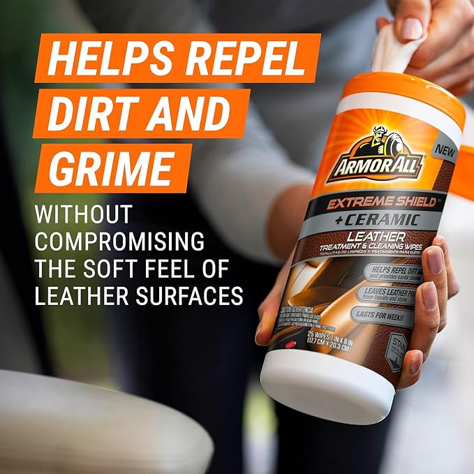 Ceramic Car Leather Cleaning Wipes, Use on Heated Seats and Leather Surfaces, Includes Ceramic Leather and Extreme Protectant Wipes - 2 Count