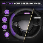 Car Steering Wheel Cover, Microfiber Leather Steering Wheel Covers with Anti-Slip Lining, Breathable Elastic Car Steering Wheel Protector, Universal Standard Size 14-15 inch