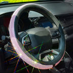 New Diamond Leather Steering Wheel Cover with Bling Bling Crystal Rhinestones, Universal Fit 15 Inch Car Wheel Protector for Women Girls,Pink & White Diamond