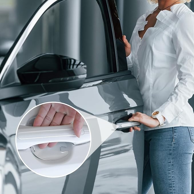 8PCS Clear Car Door Handle Protector – Transparent Anti-Scratch PET Film Stickers, Waterproof Adhesive Door Bowl Guard, Universal Car Accessories Paint Protection Vinyl for Cars, SUVs, Trucks, Sedans