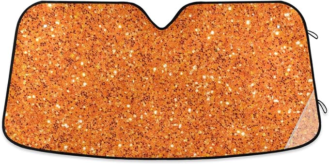 Orange Glitter Texture Car Windshield Sun Shade Foldable Sun Shield Shade for Blocks UV Rays Protector-Keeps Your Vehicle Cool for Most Sedans SUV Truck,53"x23.5"