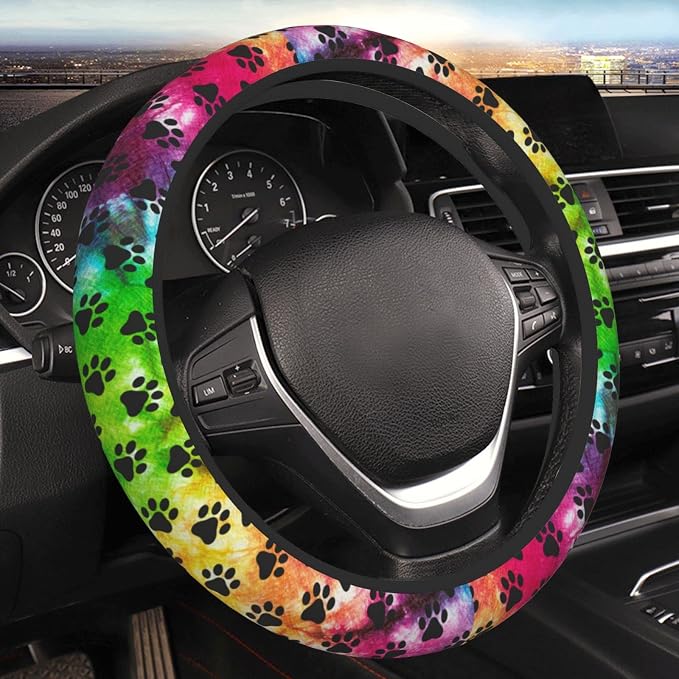 Dog Paws Steering Wheel Cover Non-Slip Auto Steering Wheel Protector Car Accessories Universal Fit 15 Inches for Men Women