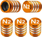 Tire Valve Stem Caps Cover - (5 Pack) Tire Air Cap N2 Nitrogen Metal with Plastic Liner Corrosion Resistant Leak-Proof for Car Truck Motorcycle Bike Orange