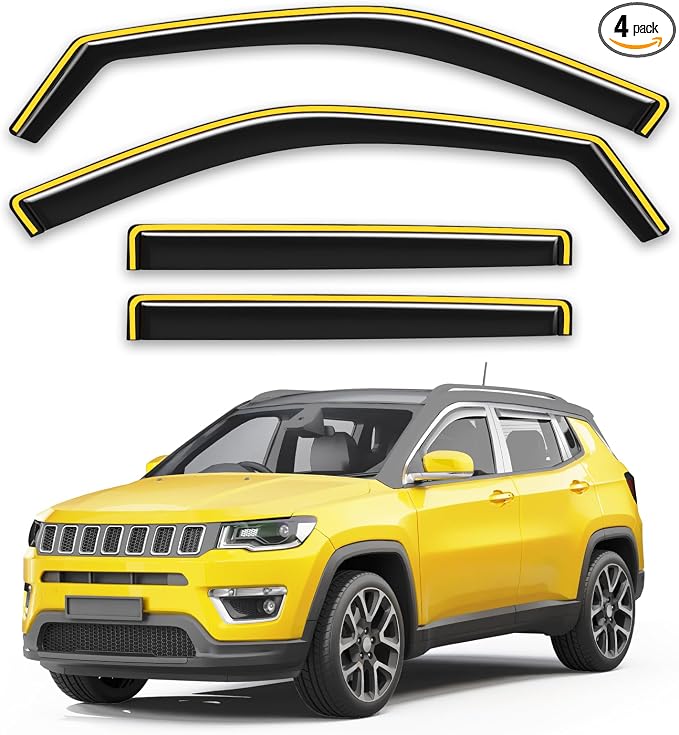 in-Channel Window Rain Guards Fit for Jeep Compass 2017-2026 Low Profile Rain Guards Extra Durable Window Deflectors Visors Vent Visors Vent Shades Car Accessories-4pcs