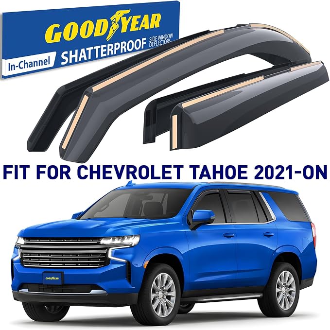 Goodyear Shatterproof in-Channel Window Deflectors for Chevy Tahoe/Cadillac Escalade/GMC Yukon 2021-2026, Rain Guards, Window Visors for Cars, Vent Deflector, Car Accessories, 4 pcs - GY008406