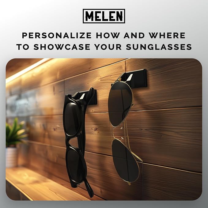 MELEN Adhesive Sunglass Organizer Wall (8-Pack) - Strong and Compact Glasses Holder, Sunglass Holder for Car and Wall - Black