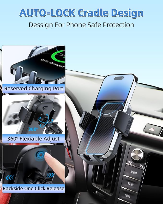 PZK Magnetic Car Phone Holder for Toyota RAV4 2013-2018 Accessories Vent | Auto Lock Car Phone Mount Hands Free 360° Rotation Adjustable Phone Stand Fit for All 4.0-7.0'' Smartphone Phone Cradles