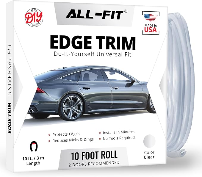 Car Door Edge Protector – Universal DIY Edge Trim to Prevent Scratches & Dings – Flexible Adhesive Molding Trim for Cars, Trucks & SUVs (10 Ft - Clear)