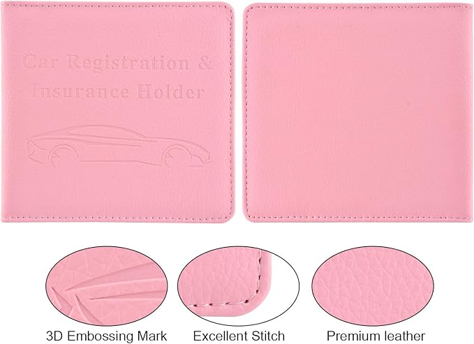 Car Registration and Insurance Holder, Car Accessories Vehicle Glove Box Car Organizer Women Wallet Case for Cards, Essential Document, Driver License by, Pink | for Cards