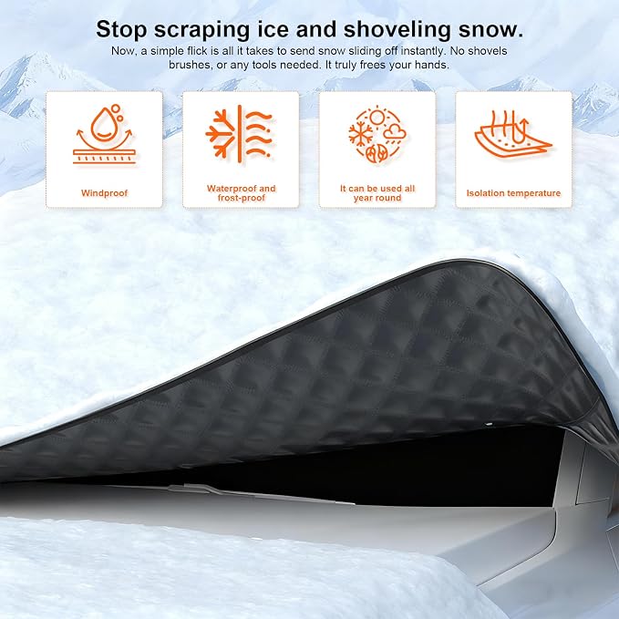 All-Season Magnetic Windshield Cover for Ice and Snow,Foldable Winter Snow Cover for Side Mirror Protection,Waterproof Frost Guard for Car, SUV & Truck,Easy Install & Storage Bag
