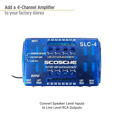 SLC4 Line Output Converter/OEM Premium Amplifier Adapter - 4CH LOC High/Low RCA Converter Car Audio - Add New Amp or Retain Factory Amp - Line Level Converter for Car Stereo - Quality Sound