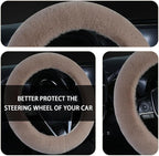 Fuzzy Steering Wheel Cover, 15 inch Soft Wool Fur Steering Wheel Protector, Fluffy Wheel Covers for Winter Warm, Car Interior Decoration Accessories for Women Men (Light Brown)