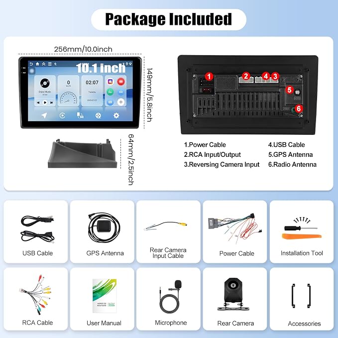 4G+128G Android Car Stereo for Ford Explorer 2005-2010 Car Radio with Wireless Carplay Android Auto 10.1 Inch Touch Screen Mirror Link Backup Camera WiFi GPS FM RDS Bluetooth