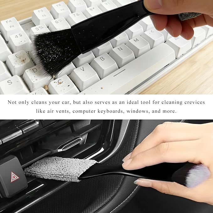 2 in 1 Duster for Car Clean, Portable Double Head Auto Detailing Brush, Soft Double-Ended Dust Removal Brush Interior Cleaning Tool for Most Vehicles, Car Accessories (Black)
