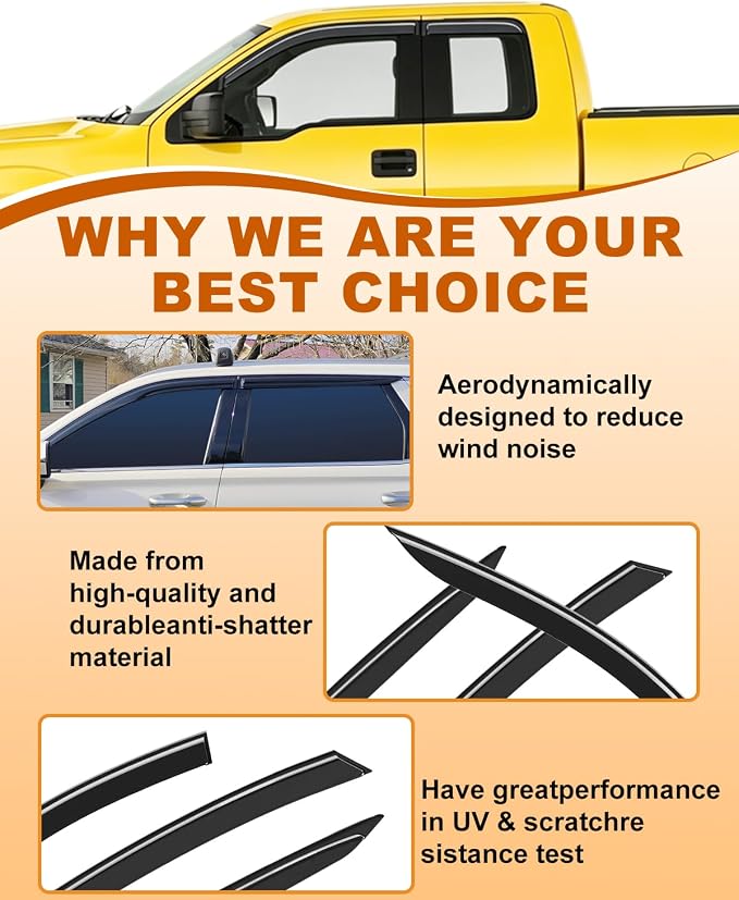 Extra-Thick Window Rain Guards Fit for 2004-2014 Ford F150 Extended Cab/SuperCab Rain Guard Truck Window Deflectors Side Window Visors Vent Shades Tape-on Vent Visors Car Accessories