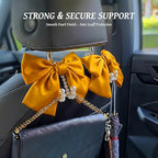 2 PCS Bow Pearl Car Seat Headrest Hook – Cute Purse Hook for Car, Girly Interior Decoration Accessories Hook Hanger, Seatback Holder for Purses & Bags, Elegant Car Organizer (Golden)