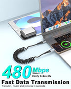 Coiled USB C to USB C Cable, 2 Pack Retractable USB Type C Charging Cable 60W USB C to C Coiled Cord for iPhone 16 15 Pro, Samsung Galaxy S25 S24 Ultra / A16, Moto G, Google Pixel, iPad Air 4