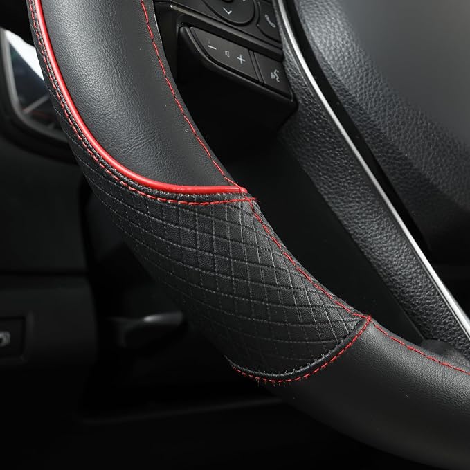Steering Wheel Cover for Toyota, Auto Car Steering Wheel Cover for Toyota Highlander 4Runner Tacoma Corolla Camry - Black+Red Trim