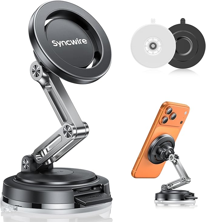 for MagSafe Car Mount [3-Axis Adjustable], Vacuum Magnetic Phone Holder with Replaceable Suction Cup Dashboard/Windshield, 360° Rotation & Foldable, for iPhone 17-12 Pro Max Plus