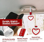 2 Pcs Heart Shaped Car Handle Strap – JD M Drift Charm Rear Bumper Warning Ring Decor for Car Interior Exterior, Subway Bus Handle Accessory, Cute Heart Car Decor Gift for Drivers (Red-Silver)