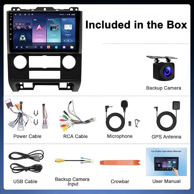4G+64G Car Radio Stereo for Ford Escape 2007-2012: Upgrade Android 15 9" Touchscreen Head Unit Wireless CarPlay Android Auto, BT 5.4, WiFi 6, GPS, FM, RDS, EQ, SWC, 1080P Backup Camera
