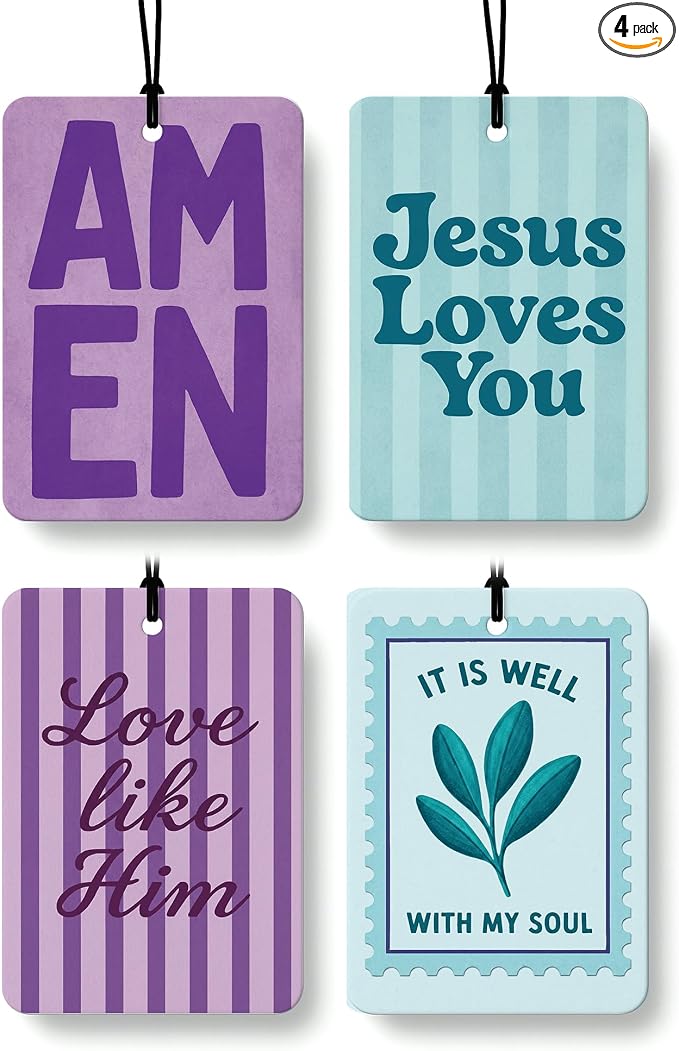 Purple and Blue Christian Car Air Freshener 4 Pcs for Women Girls | Preppy Religious Car Accessories Mirror Decor, Christian Hanging Air Freshener for Cars Closet Drawer Books