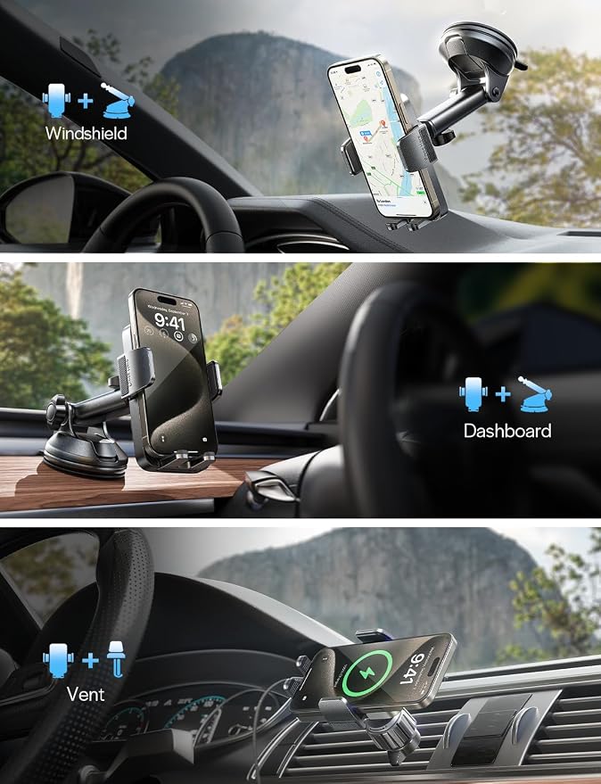 for iPhone 17 Car Phone Holder Mount, 2-in-1 Suction Cup Phone Mount for Car Dashboard Windshield and Air Vent Cell Phone Holder, Truck Phone Holder for iPhone 16 Pro Max Air 15 14 13 Plus Mini