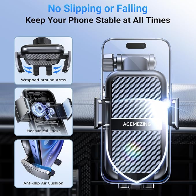 3-in-1 Car Phone Holder [122+LBS Strongest Suction & Stable Clamp Arm] 360° Adjustable Car Phone Mount, Cell Phone Holders for Your Car for Dashboard Vent, All Smartphones & Car Models