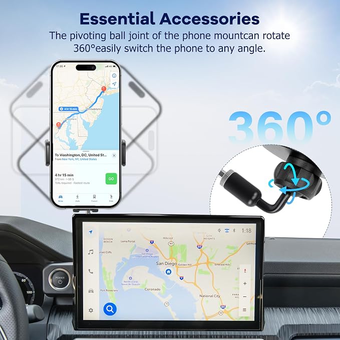 Car Phone Holder Fit for Toyota Tacoma 2024 2025 2026 W/Dash Tray Storge Box Organizer, Cell Phone Mount for Tacoma Accessories 14 inch Touch Screen 360 Degree Rotation (Not Fit 8 inch)